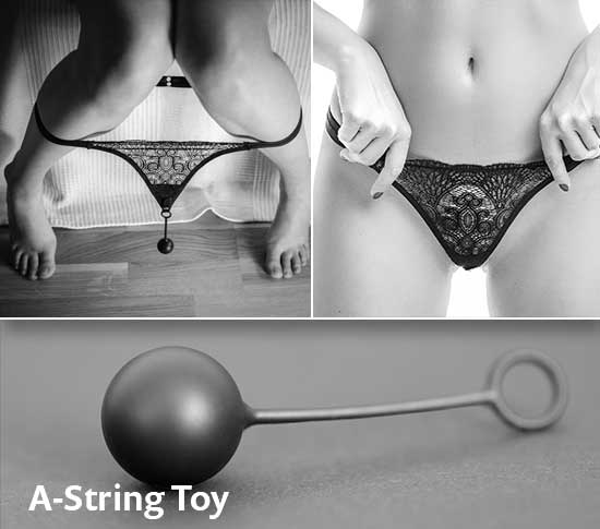 Close-up of the A-String Toy attached to the plug thong A-String by WILDYOU